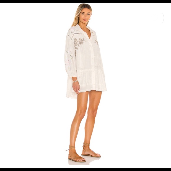 Free People Louisa Patchwork Mini Dress in Ivory S - Picture 2 of 9